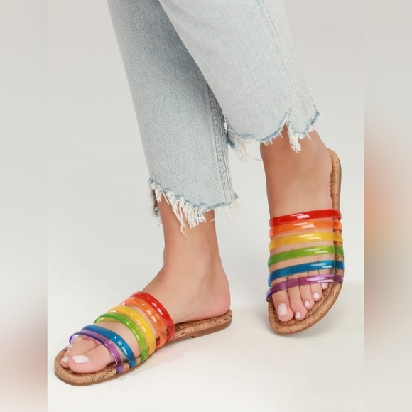 BC Footwear, For You ll Pride‎ Multi Rainbow Strappy Slide Sandals - Picture 1 of 7